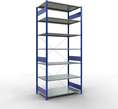 Produktbild von Schulte Fachbodenregal MULTIplus150 Stecksystem | Grundregal | HxBxT 300x130x80cm | 7 Ebenen | Fachlast 150kg | Enzianblau/Verzinkt