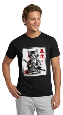 Produktbild von Spreadshirt Samurai Katze | Katze Im Japan-Look Männer T-Shirt, S, Schwarz