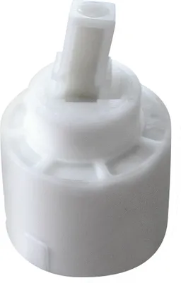 A white ceramic cartridge for a faucet, shown in isolation against a white background.