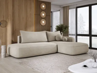 Produktbild von DomoHome Ecksofa BABU Mit Bettfunktion – Moderne Polsterecke Für Wohnzimmer Funktionales Schlafsofa Im Stoff CLOUD Größe: 300x105x60cm, Rechte Seite Farbe: Beige