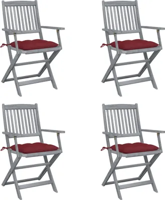 Produktbild von BESTE 2022© Outdoor-Stuhl Stilvollen mit robustem ,Klappbare 4er Set Gartenstühle mit Kissen Massivholz Akazie Relaxsessel Armlehnstuhl mit Premium & schlichten Design *HOM