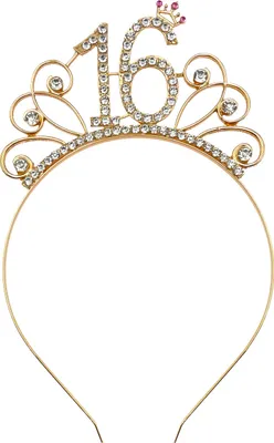 Produktbild von Oblique Unique Haarreifen Zahl 16 mit Diamanten + Krone Haarreif 16. Geburtstag Mädchen Damen Frauen gold Metall