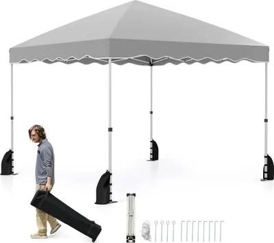 Produktbild von COSTWAY Pavillon 3x3m, Faltpavillon mit Rolltasche 4 Windseile, 4 Sandsäcke & 8 Heringe, Gartenzelt winterfest wasserdicht Gartenpavillon Grau
