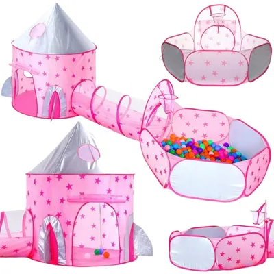 Image de WOOPIE Tente 3 en 1 : Palais de princesse XXL, maisonnette, tunnel et piscine gonflable