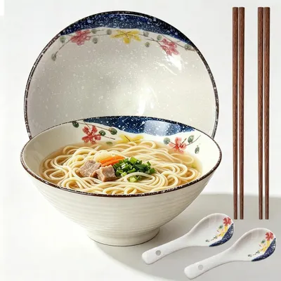 Zdjęcie produktu dla Miski do ramen zestaw 1200 ml, 20 cm, 2 sztuki, ceramika, do zupy