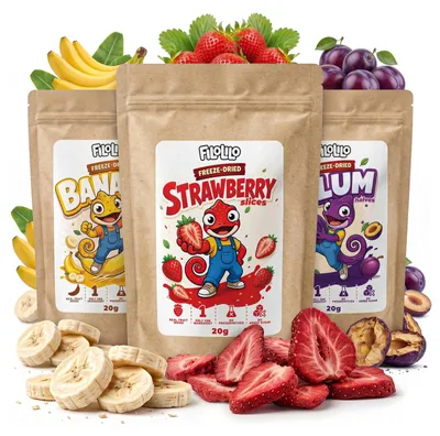 Produktbild von FiloLilo - Gefriergetrocknete Früchte Set 3x20g - Banane, Pflaume, Erdbeere - 100% Frucht - Ohne Zuckerzusatz & Konservierungsstoffe - Knusprig