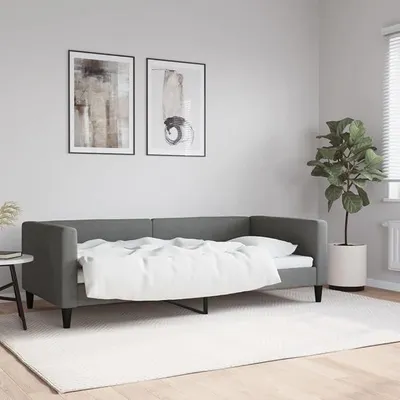 Zdjęcie produktu dla Łóżko jednoosobowe, ciemnoszary, 90x190 cm, obite tkaniną. Rozkładana sofa z funkcją łóżka, wyposażona w stelaż. Wielofunkcyjne łóżko, idealne jako dodatkowe łóżko dla gości, sofa-łóżko do salonu lub sypialni - bez materaca