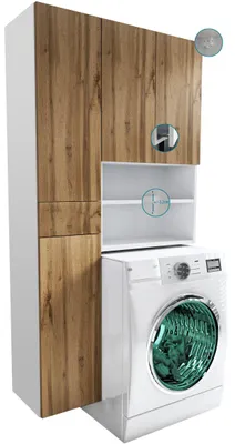 Produktbild von Waschmaschinenverkleidung hängend 90cm in Weiß Matt + Eiche Wotan