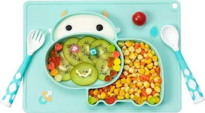 Produktbild von Famanu Babyplatte mit Fächern - Silikon Tischset für Kinder mit Saugnäpfen