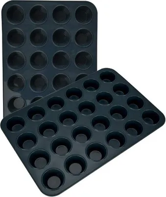 Productafbeelding van Mini muffin vormset - 2 siliconen bakvormen voor 24 muffins - grijs