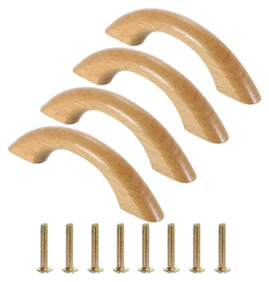 Produktbild von 4 Holzgriffe für Schubladen, 64 mm Lochabstand, brückenförmig, aus Buchenholz für Möbel