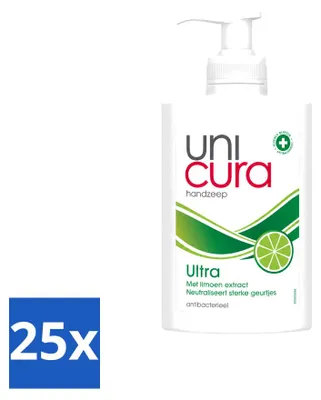 Imagen del producto de 25 unidades de jabón líquido Unicura Ultra, nutritivo, de 250 ml, pack económico