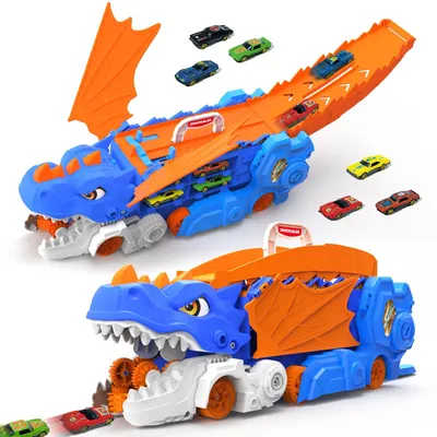 Produktbild von Dinosaurier LKW Spielzeugauto, mit Sound, 6 Rennwagen, für Kleinkinder