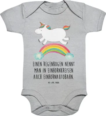 Produktbild von Mr. & Mrs. Panda Strampler Einhorn Regenbogen 1. - 3. Monat - Heather Grey - Geschenk, Glitzer, Einhornpower, overall baby, Babybody, Unicorn, Erwachsenwerden