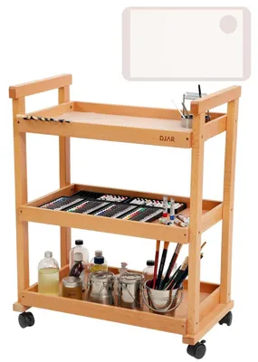 Immagine prodotto di Carrello a tre ripiani per artisti, in legno di faggio, finitura naturale, dimensioni 71,1 x 38,1 x 86,4 cm