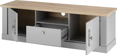 Produktbild von Wohnzimmer Landhaus TV Lowboard in grau mit Artisan Eiche Nb. CHATHAM-61, B/H/T ca. 155/48/44 cm