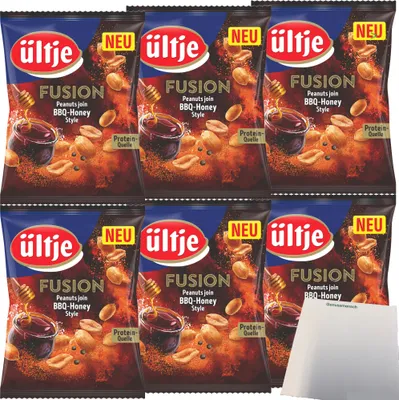 Produktbild von ültje Erdnüsse Fusion BBQ Honey Style 6er Pack (6x150g Beutel) + usy Block