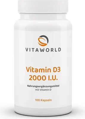 Produktbild von Vitaworld Vitamin D3 2000 I.U. | 100 Kapseln | hochdosiert | leicht zu schlucken | ideal für tägliche Einnahme
