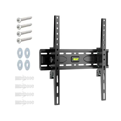 A TV wall mount and its accessories are displayed against a white background.