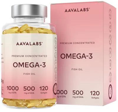 Produktbild von Aavalabs Omega 3 Kapseln hochdosiert [2000mg Tagesdosis] - Fischöl Omega 3 mit EPA & DHA - 120 Kapseln