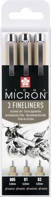 Produktbild von SAKURA Fineliner PIGMA MICRON 3er Etui 0,20 mm 0,25 mm und 0,35 mm schwarz