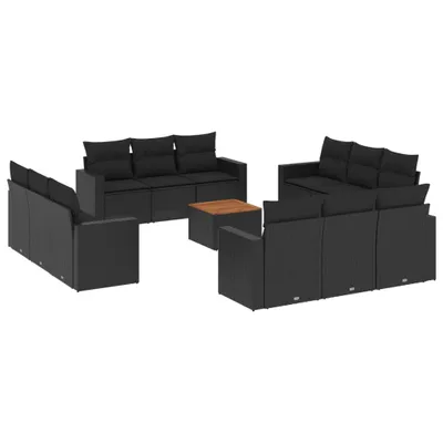 Produktbild von vidaXL 13-tlg. Garten-Sofagarnitur mit Kissen Schwarz Poly Rattan