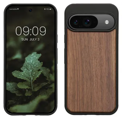 Produktbild von kwmobile Handyhülle für Google Pixel 9 / Pixel 9 Pro Hülle Holz - Case mit TPU Bumper - Stoßfestes Hardcase - Schutzhülle Cover in Dunkelbraun