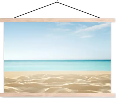 Produktbild von MuchoWow® Textilposter Strand - Meer - Sand 120x80 cm mit holzfarbenen Rahmen - Aufhängeset
