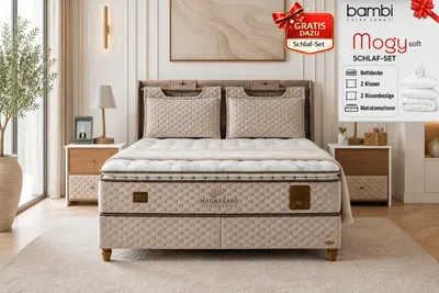 Produktbild von Pointhome Bambi Boxspringbett 160 x 200 mit Bettkasten und Matratze, Magnasand Therapy, Bett mit Stauraum, Polsterbett Taschenfederkern Matratze H3