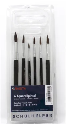 Produktbild von Aquarellpinsel-Set 6-teilig Größen 2-4-6-8-10-12, schwarz,