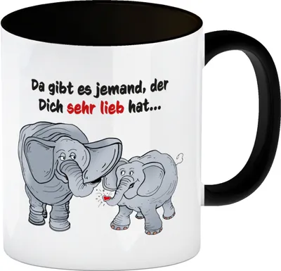Produktbild von Kaffeebecher Schwarz zum Thema Liebe mit Elefanten Motiv