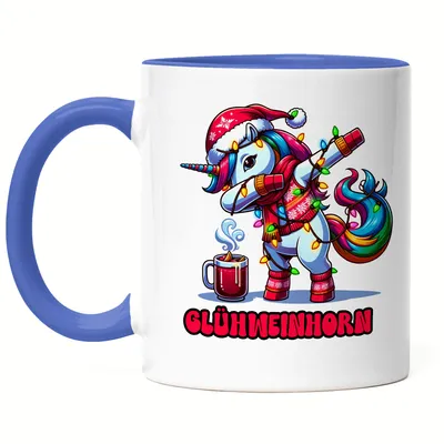Produktbild von Glühweinhorn Tasse Blau Einhorn Weihnachten Xmas Wichtelgeschenk
