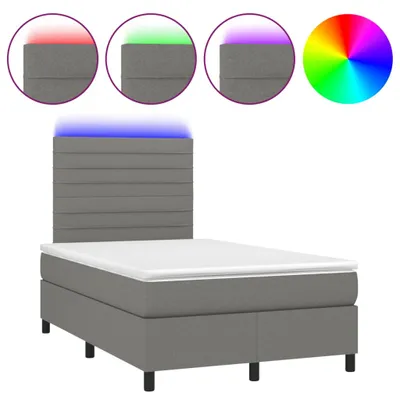 Image de vidaXL Lit boxspring avec matelas & LED gris foncé 120x190 cm Tissu