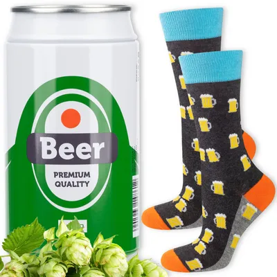 Produktbild von Lustige Herren-Baumwollsocken Bier in der Dose Gr. 40-45 von SOXO – witziges Geschenk für Männer zum Geburtstag