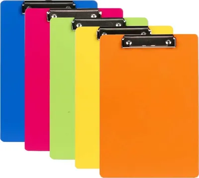 Produktbild von Klemmbrett aus Kunststoff, A4/A5, transparent, farbig, robust, Klemmbretter, Papierhalter, Schreiben, Memo-Ordner, 5 Farben, A4