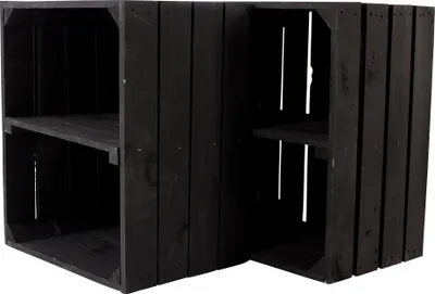 Produktbild von 2er Set große neue schwarze Obstkiste 50cm x 40cm x 30cm Apfelkiste Schuhregal Holzregal Bank Garderobe Weinkiste Kisten Balkon Holzkiste Regalsystem