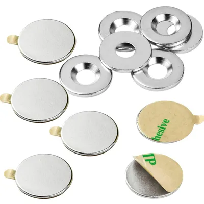 Produktbild von vasalat Scheibenmagnet selbstklebend, Magnete mit Metallscheiben mit Senkbohrung, Magnet ø 15mm, Neodym 12-teilig