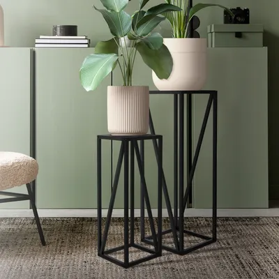 Immagine prodotto di Set di 2 portafiori ML-Design, 21,5x21,5x57,4 / 26x26x73,5 cm, nero, in acciaio