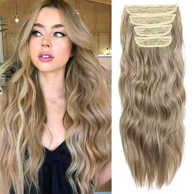 Produktbild von Haarverlängerung wellig Balayage hellblond gemischt blond 20 Zoll synthetische Faser 4 Stück
