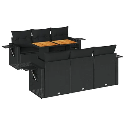 Image de vidaXL Ensemble de salon de jardin 7 pièces avec coussins noir poly rotin