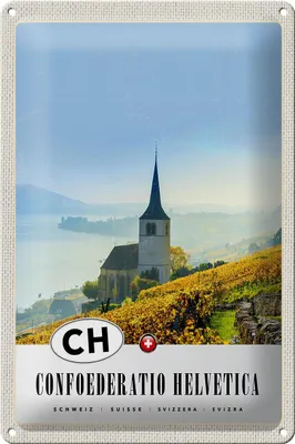 Produktbild von Blechschild Reise 20x30cm Confoederatio Helvetica Kirche Weide