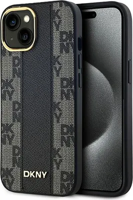 Obrázok produktu pre Etui Dkny Kožený károvaný jednofarebný vzor Magsafe na Iphone 15 / 14 / 13 - Čierne