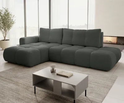 Produktbild von AX LIVING Ecksofa mit Schlaffunktion Hosio 288 cm in modernem Dunkelgrau Links