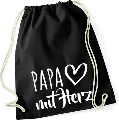 Produktbild von Huuraa Turnbeutel Papa mit Herz 12 Liter Black Baumwolle Rucksack Geschenkidee