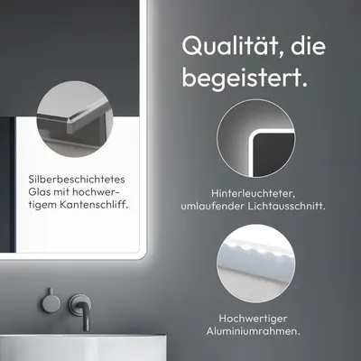 Produktbild von LED Badspiegel 160×70 cm, Aluminiumrahmen, Lichtfarbe neutralweiß, IP24