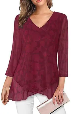 Productafbeelding van Dames Blouse met V-hals en 3/4 Mouwen van Chiffon