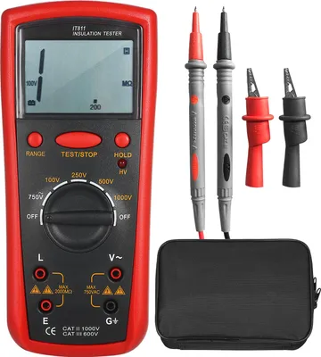 Obrázek produktu pro Měřič izolačního odporu Digitální ohmmetr Ruční tester izolace 0,1M-2000M Automatický rozsah Vysoce přesný přístroj pro měření izolace s LCD displejem