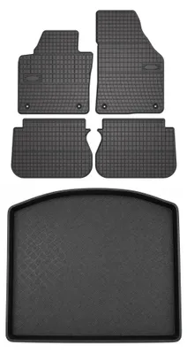 Image de Tapis en caoutchouc + bac de coffre pour Volkswagen Touran I 2004-2010 – 5 pièces, noirs, sur mesure