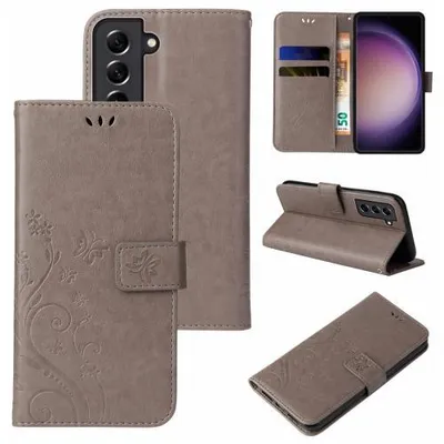 Produktbild von Kunstleder Flip-Hülle Floral für Smartphones - Farbe: Grau - Modellkompatibilität: Für Samsung Galaxy S23