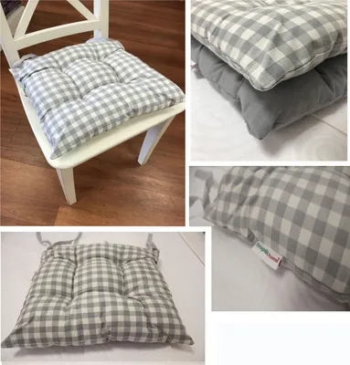 Produktbild von Sitzkissen Stuhl Garten Terrasse Küche Deko Kissen Stuhlkissen 40x40cm Dekokissen Sitzauflage GRAU KARIERT